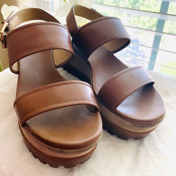 Michael Michael Kors Womens Marlon Leather Flatform Platform Sandals - Picture 1 of 5